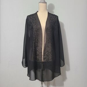 Catherines Black Sheer Masquerade  Embellished‎ Kimono Cardigan Topper Plus 22W